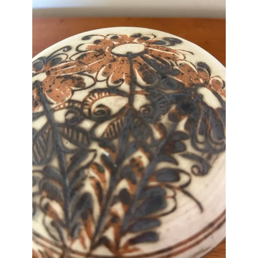 Handmade Terra Cotta Lidded Casserole Dish, Hand Painted Floral Lid